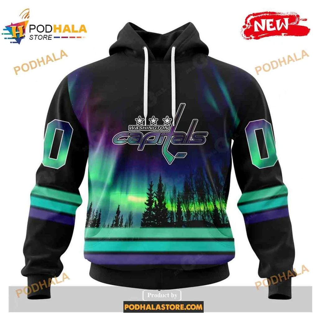Colorful Washington Capitals Northern Lights 3d Hoodie With Vibrant Design