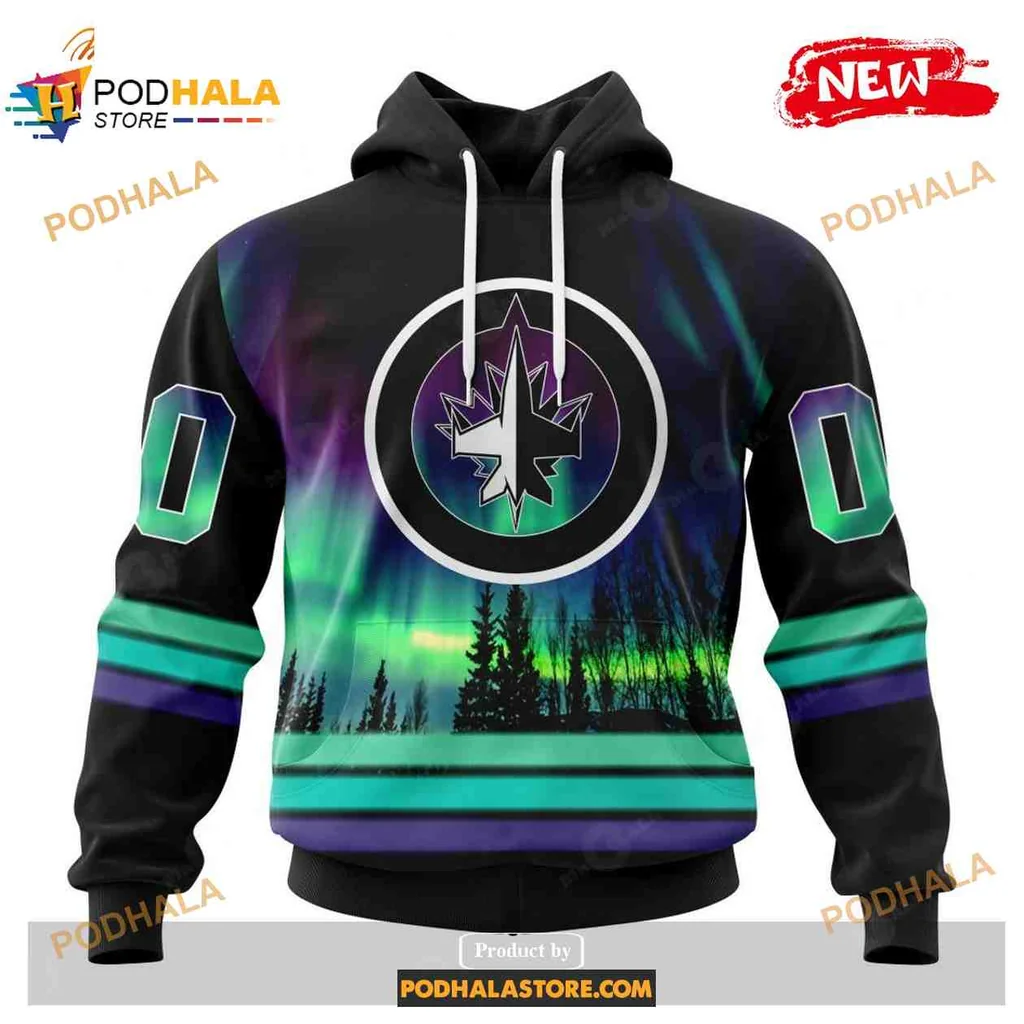 Colorful Winnipeg Jets Northern Lights 3d Hoodie With Maple Leaf Design