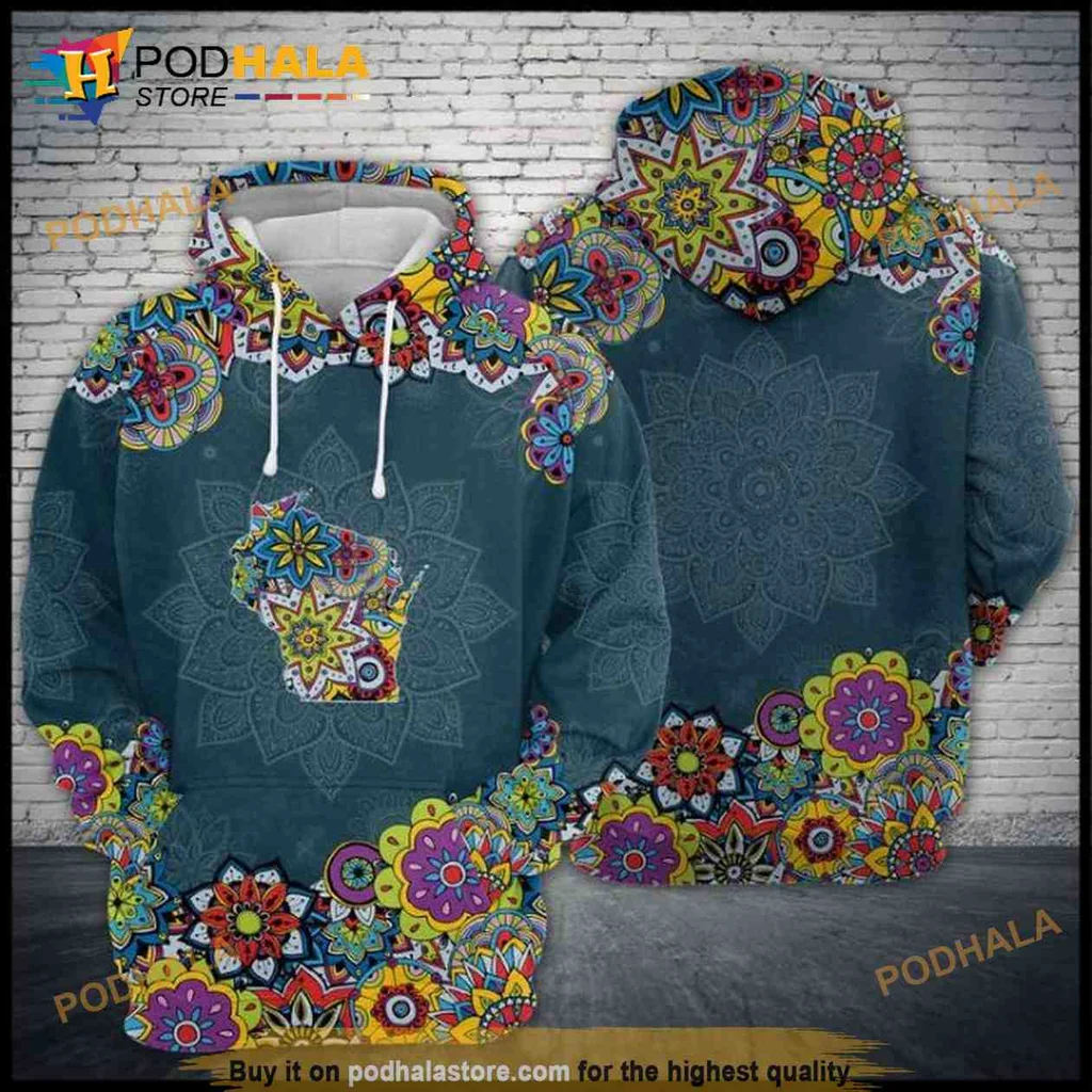 Colorful Wisconsin Mandala 3d Hoodie With Vibrant Floral Patterns