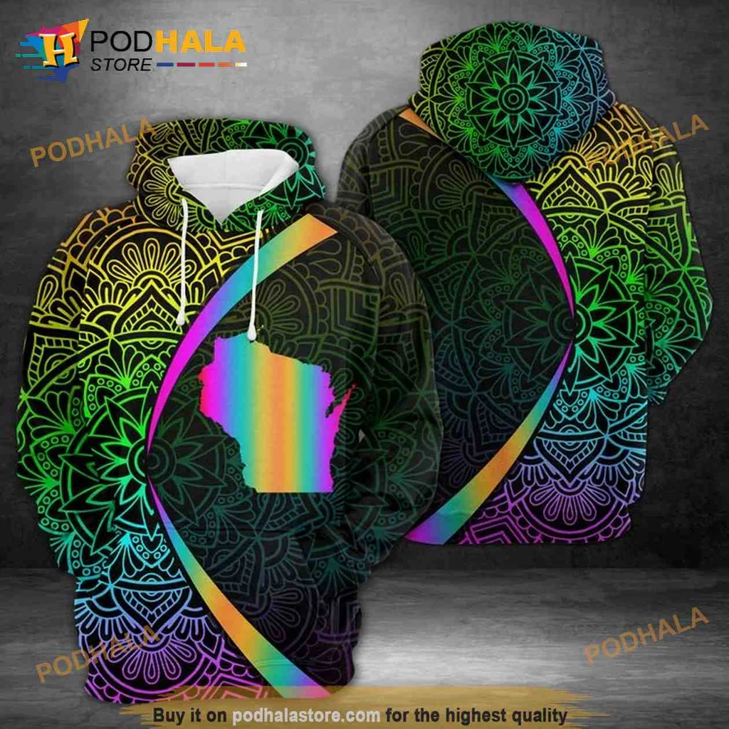 Colorful Wisconsin Rainbow Mandala 3d Hoodie With Vibrant Design