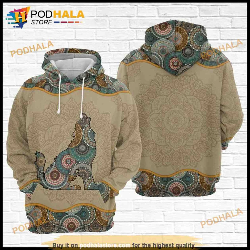 Colorful Wolf Mandala 3d Hoodie Featuring Intricate Spiritual Design