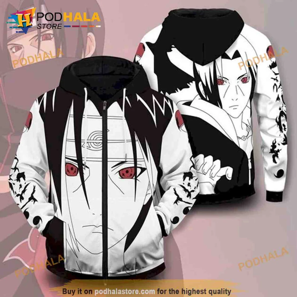 Comic Style Itachi Uchiha Hoodie Featuring Detailed Anime Design