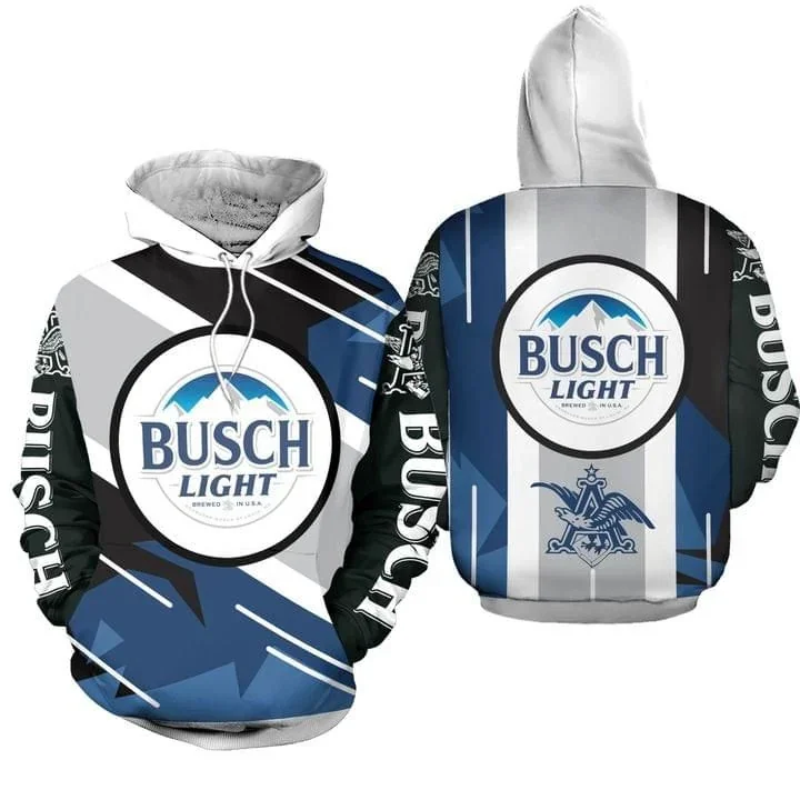 Cool Busch Light Beer 3d Hoodie With Geometric Patterns And Logo