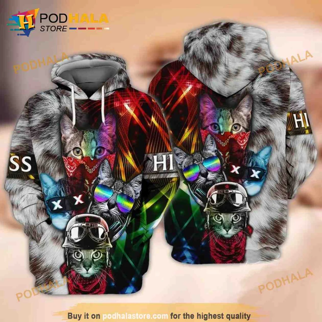 Cool Cat Sunglasses 3d Hoodie Featuring Playful Design And Bright Colors