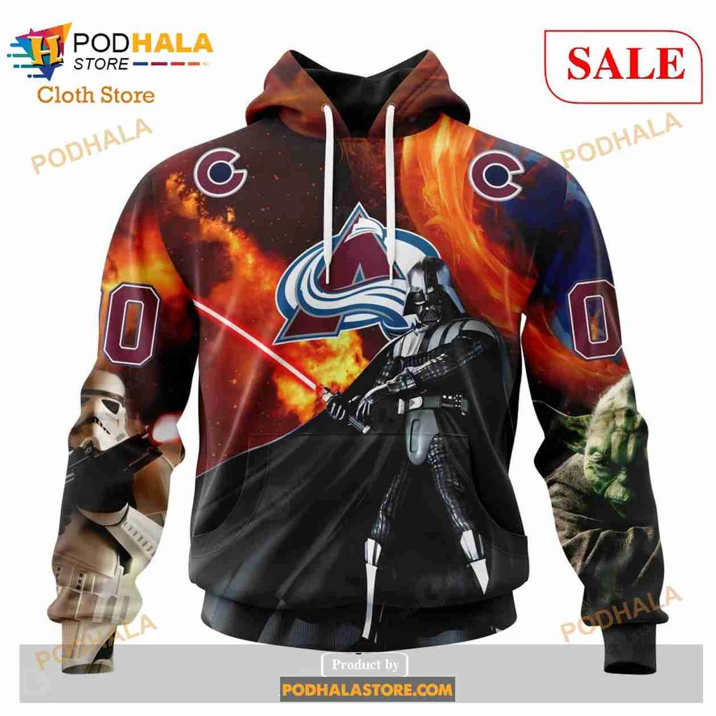 Cool Colorado Avalanche Star Wars Hoodie Featuring Darth Vader And Stormtrooper Design