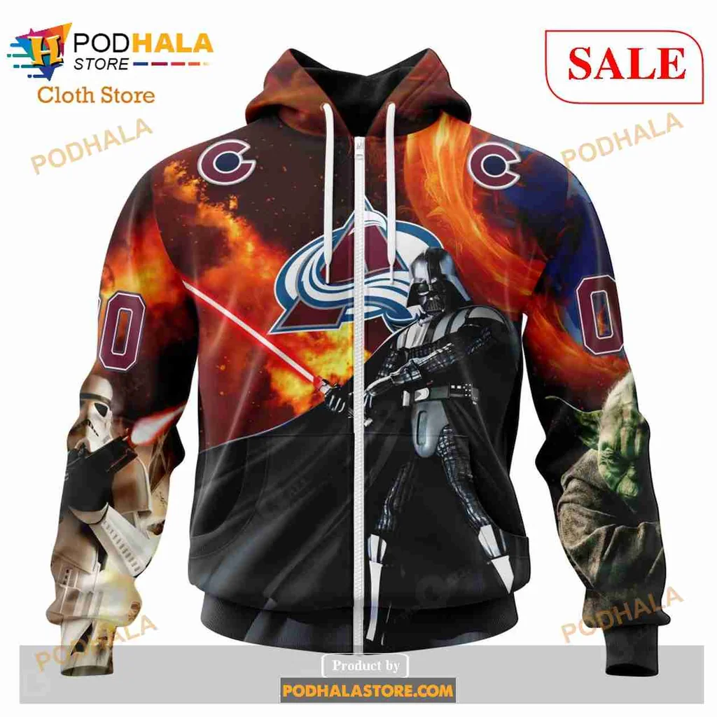 Cool Colorado Avalanche Star Wars Hoodie Featuring Darth Vader And Stormtrooper Design - View 1 Cool Colorado Avalanche Star Wars Hoodie Featuring Darth Vader And Stormtrooper Design - View 1