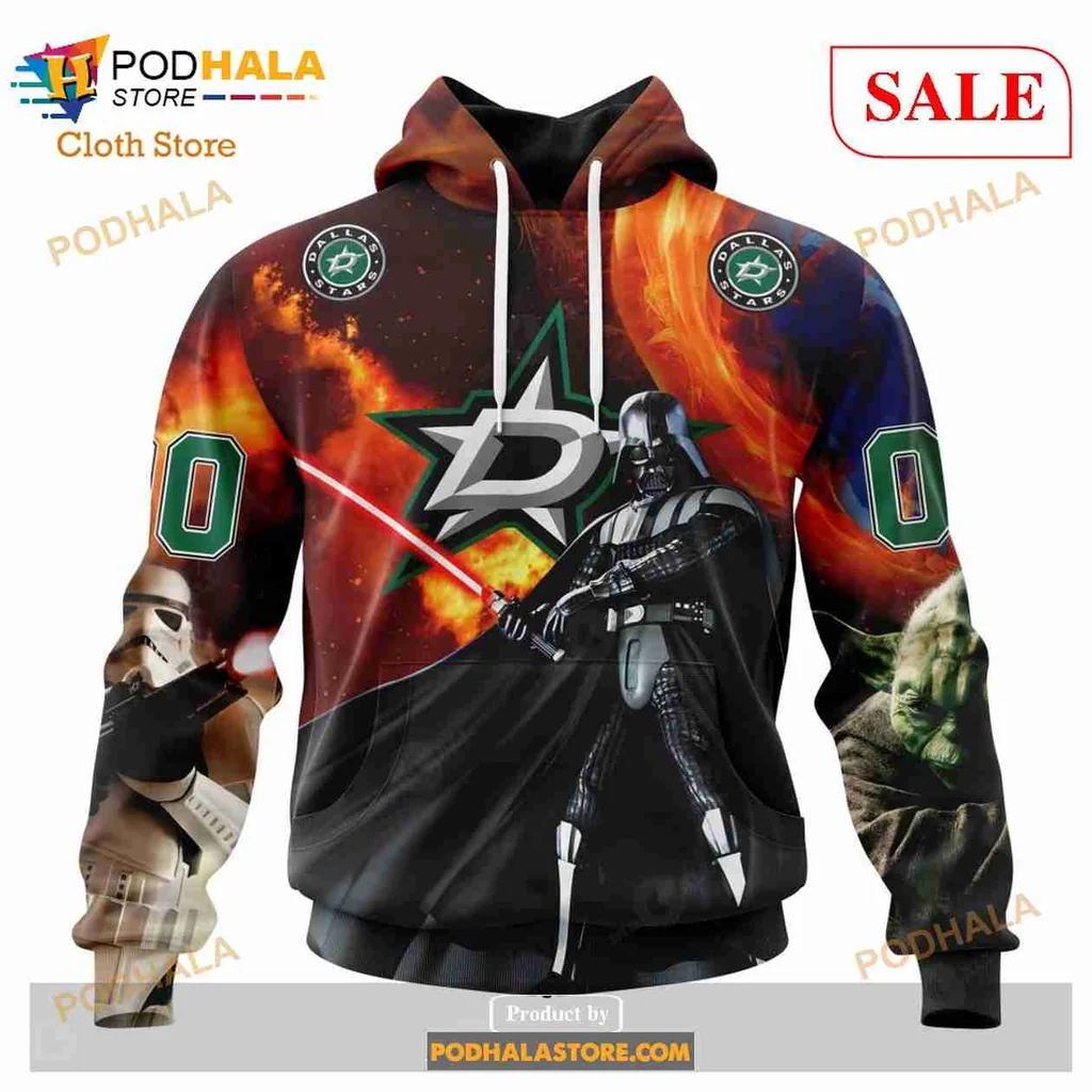Cool Darth Vader Dallas Stars 3d Hoodie Featuring Stormtroopers And Lightsaber