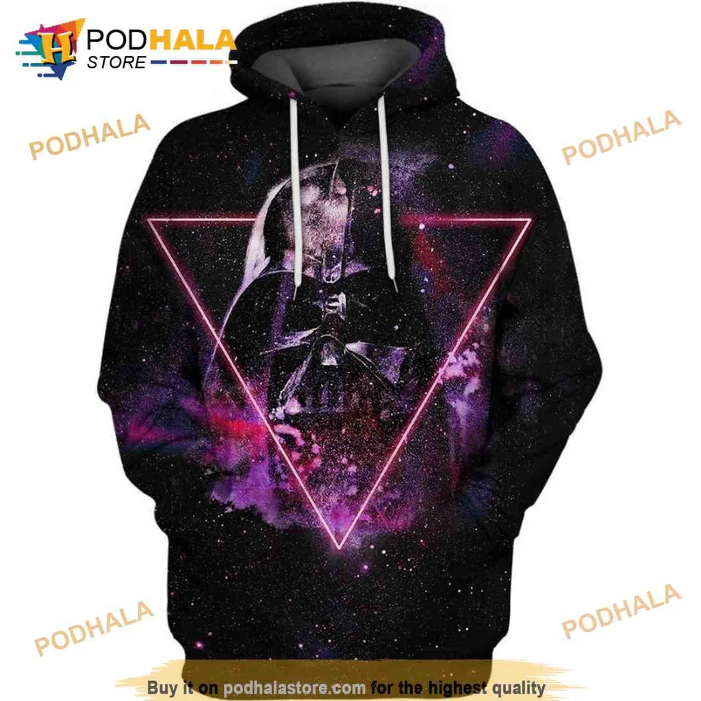 Cool Darth Vader Galaxy 3d Hoodie With Neon Pink Triangle Design
