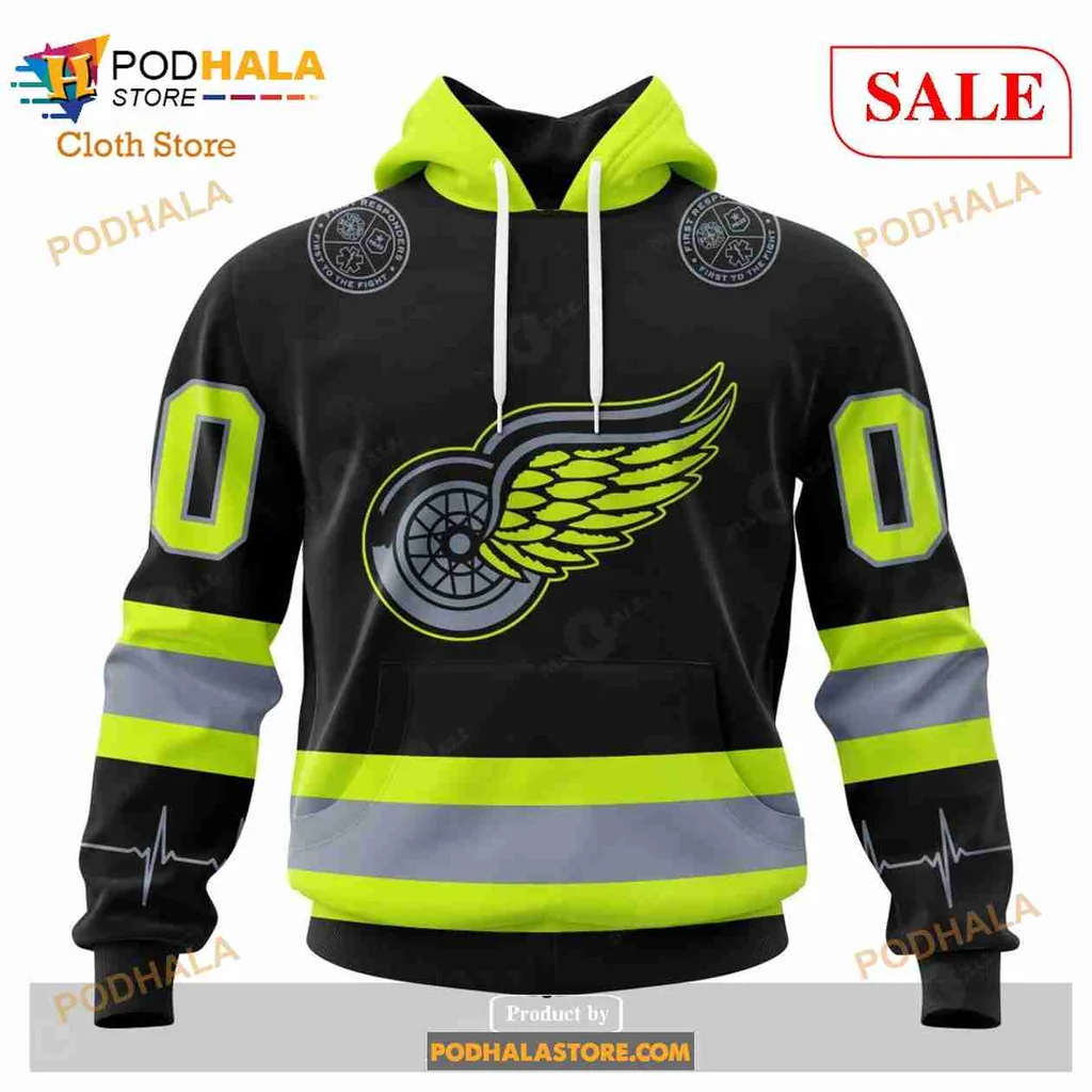 Cool Detroit Red Wings Firefighter Hoodie With Neon Accents And Custom Number