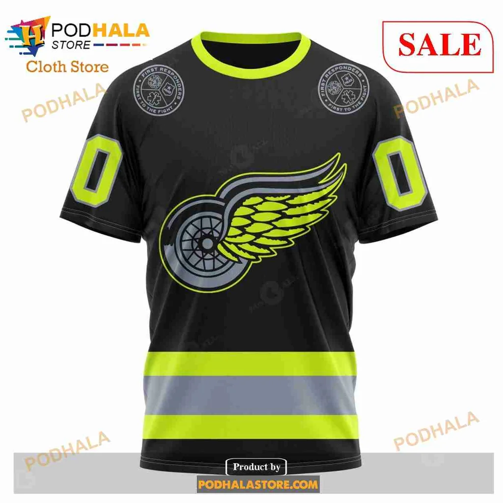 Cool Detroit Red Wings Firefighter Hoodie With Neon Accents And Custom Number - Product View 6 Cool Detroit Red Wings Firefighter Hoodie With Neon Accents And Custom Number - Product View 6