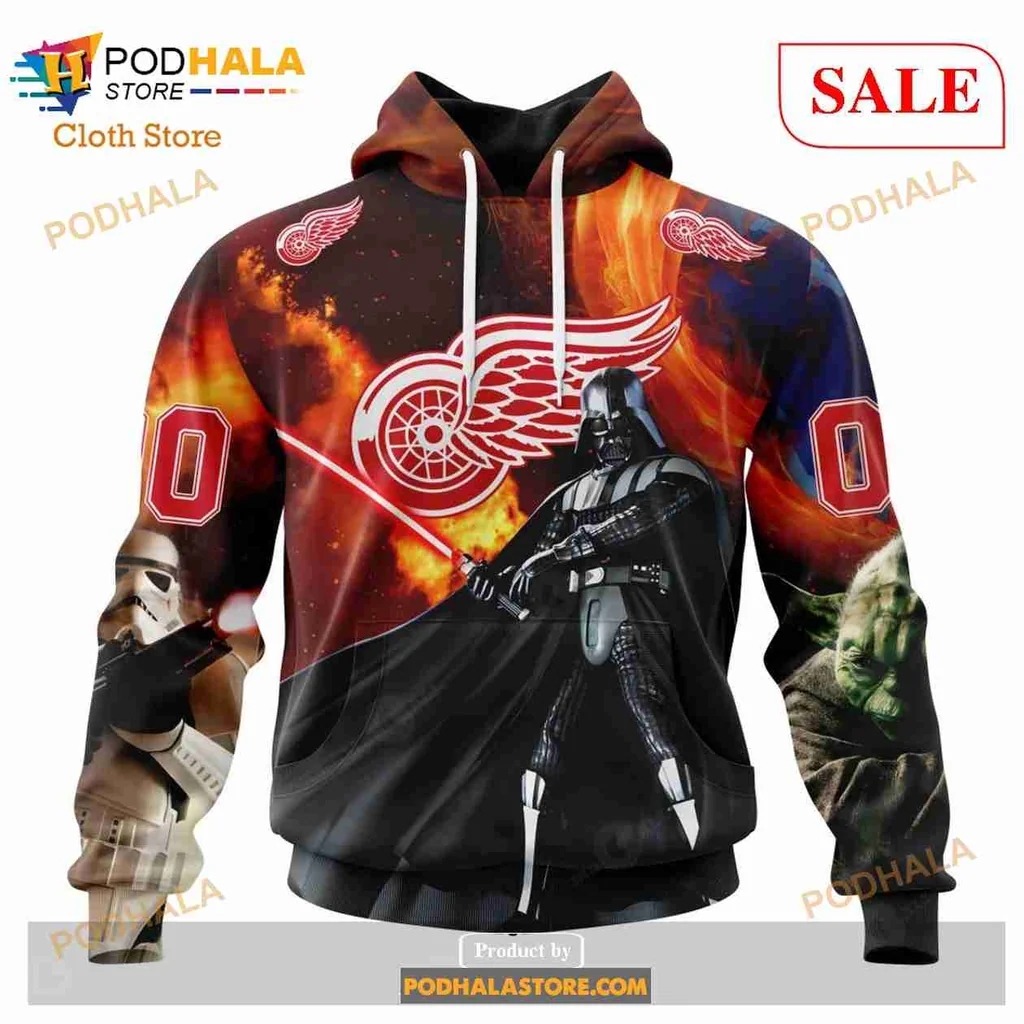 Cool Detroit Red Wings Star Wars Hoodie Featuring Darth Vader And Stormtrooper