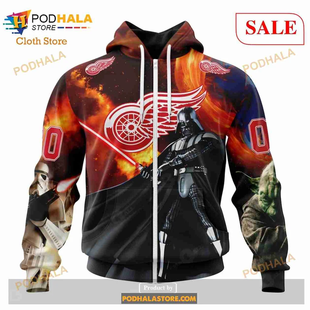 Cool Detroit Red Wings Star Wars Hoodie Featuring Darth Vader And Stormtrooper - View 1 Cool Detroit Red Wings Star Wars Hoodie Featuring Darth Vader And Stormtrooper - View 1