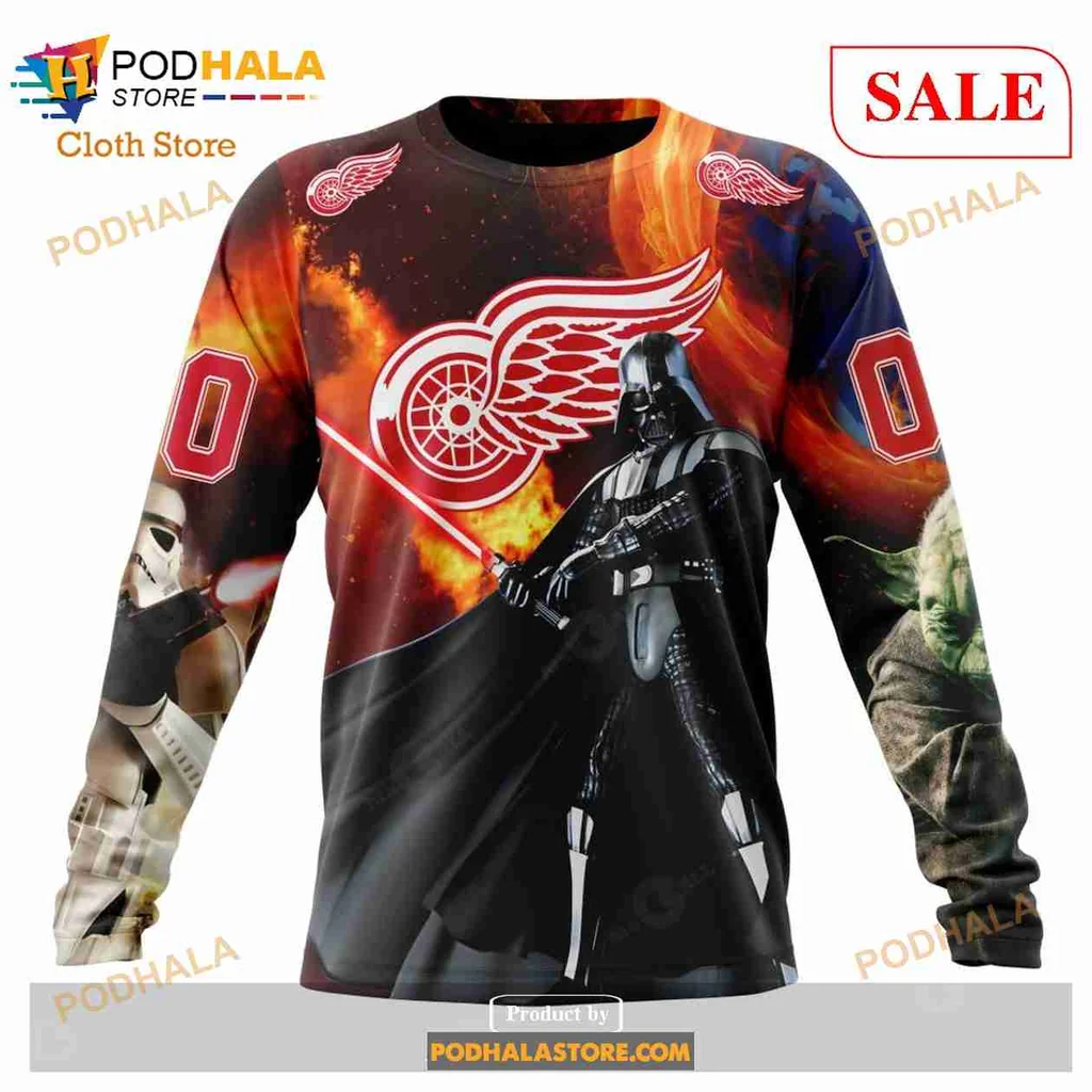 Cool Detroit Red Wings Star Wars Hoodie Featuring Darth Vader And Stormtrooper - View 3 Cool Detroit Red Wings Star Wars Hoodie Featuring Darth Vader And Stormtrooper - View 3