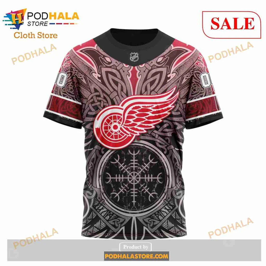Cool Detroit Red Wings Viking Hoodie Featuring Norse Symbols And 3d Design - Product View 5 Cool Detroit Red Wings Viking Hoodie Featuring Norse Symbols And 3d Design - Product View 5