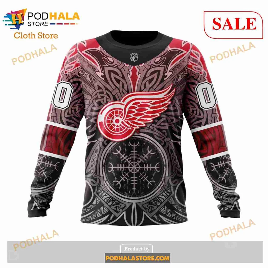 Cool Detroit Red Wings Viking Hoodie Featuring Norse Symbols And 3d Design - Product View 6 Cool Detroit Red Wings Viking Hoodie Featuring Norse Symbols And 3d Design - Product View 6