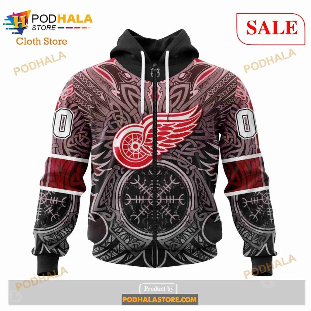 Cool Detroit Red Wings Viking Hoodie Featuring Norse Symbols And 3d Design - Product View 7 Cool Detroit Red Wings Viking Hoodie Featuring Norse Symbols And 3d Design - Product View 7