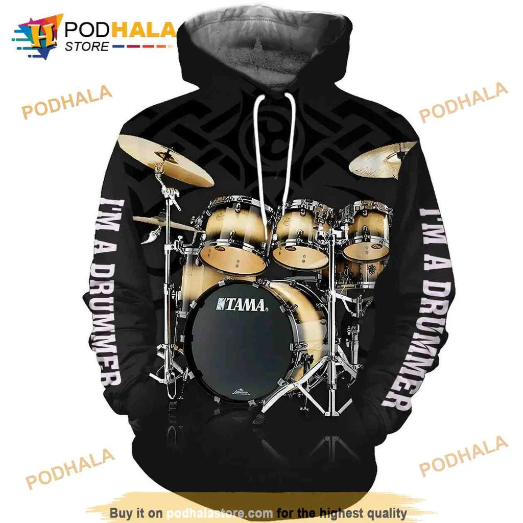 Cool Drummer 3d Hoodie Featuring Tama Drum Set And Im A Drummer Design