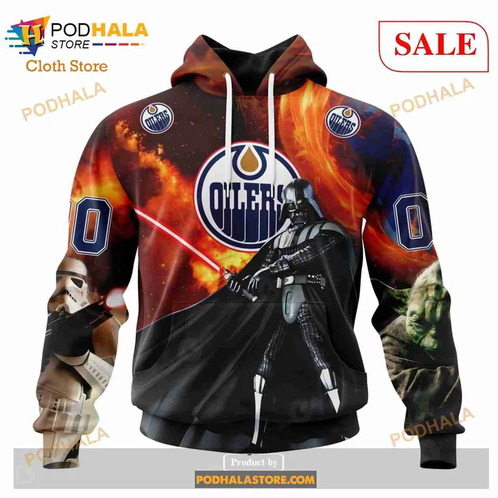 Cool Edmonton Oilers Star Wars 3d Hoodie With Cosmic Darth Vader Design