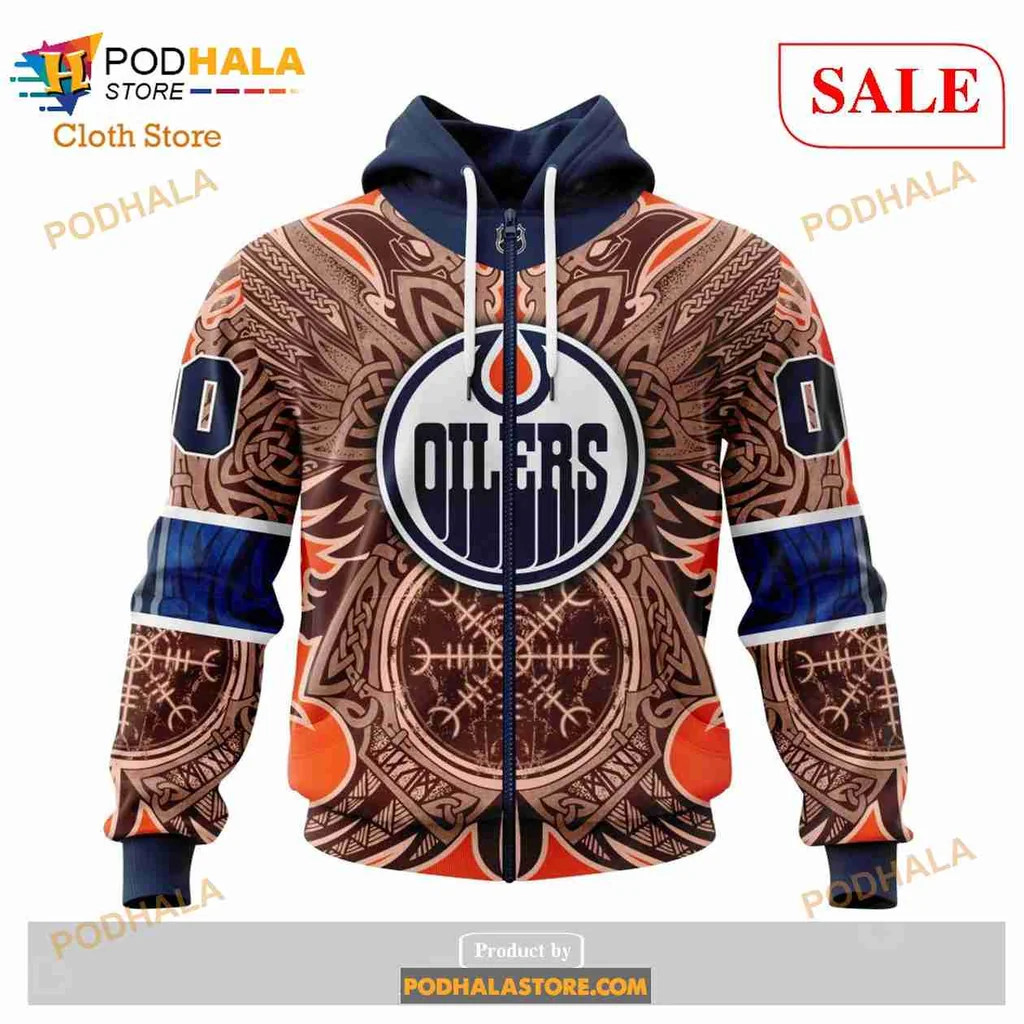 Cool Edmonton Oilers Viking Hoodie With Intricate Norse Patterns