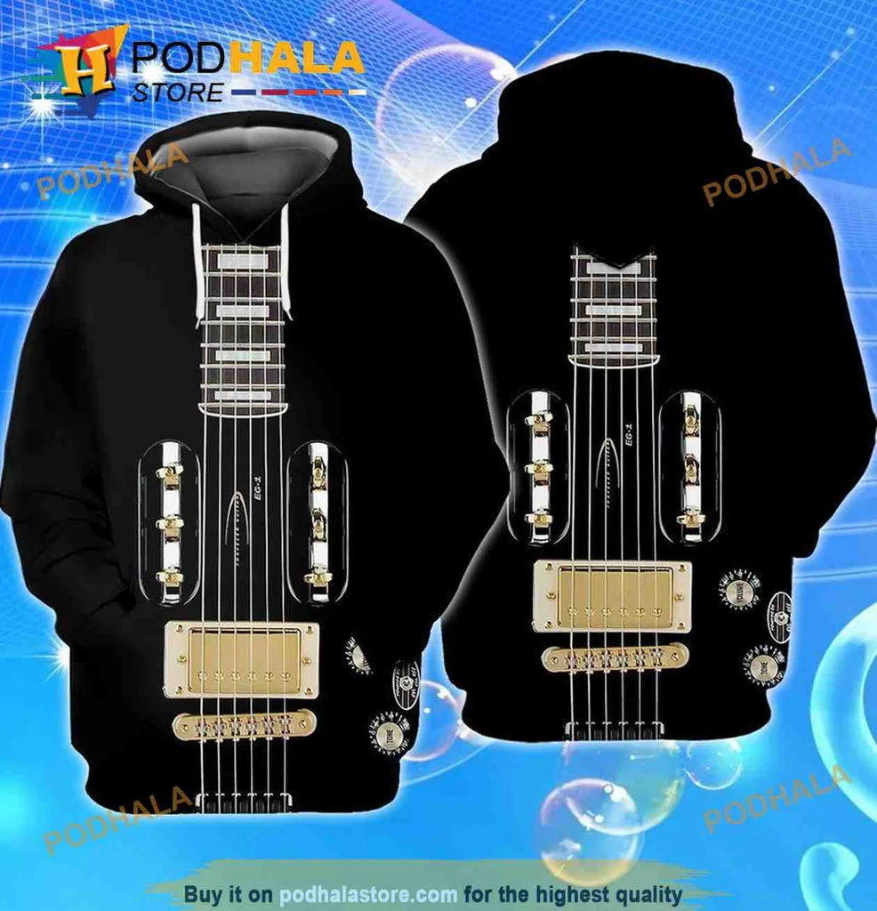 Cool Electric Guitar 3d Hoodie With Striking All Over Print Design