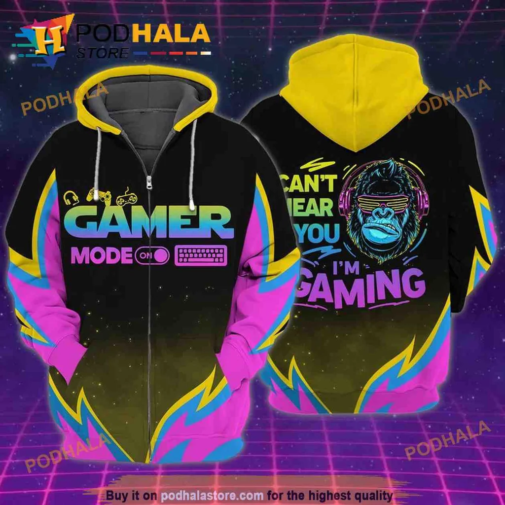 Cool Gamer Monkey 3d Hoodie, Cant Hear You Im Gaming Design