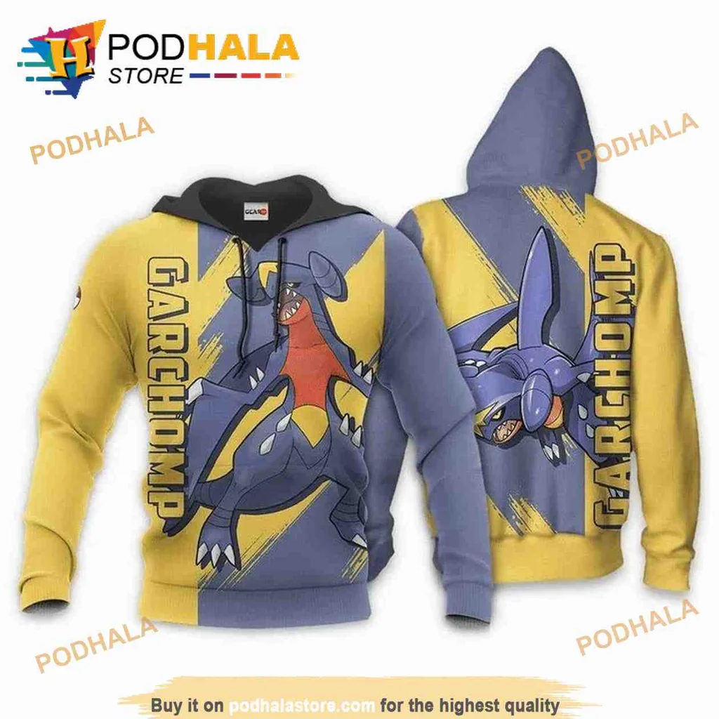 Cool Garchomp Pokemon 3d Hoodie Featuring Bold Cartoon Design