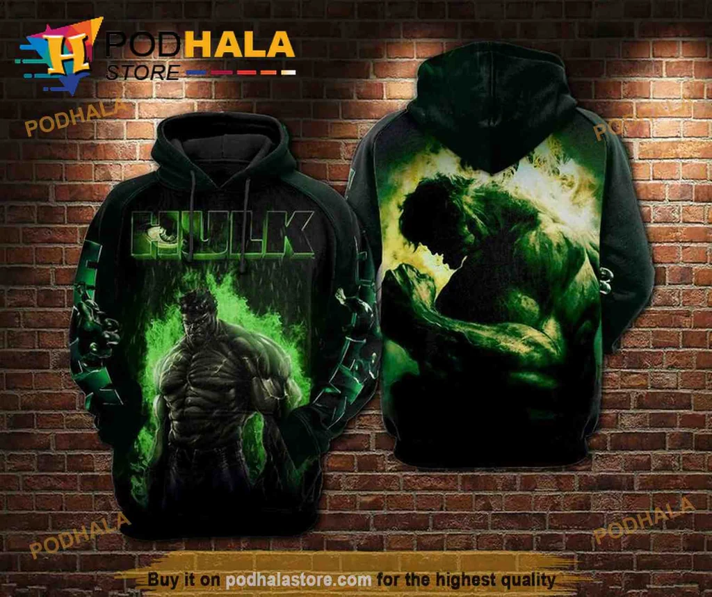 Cool Hulk Marvel Comics 3d Hoodie Featuring Iconic Green Design