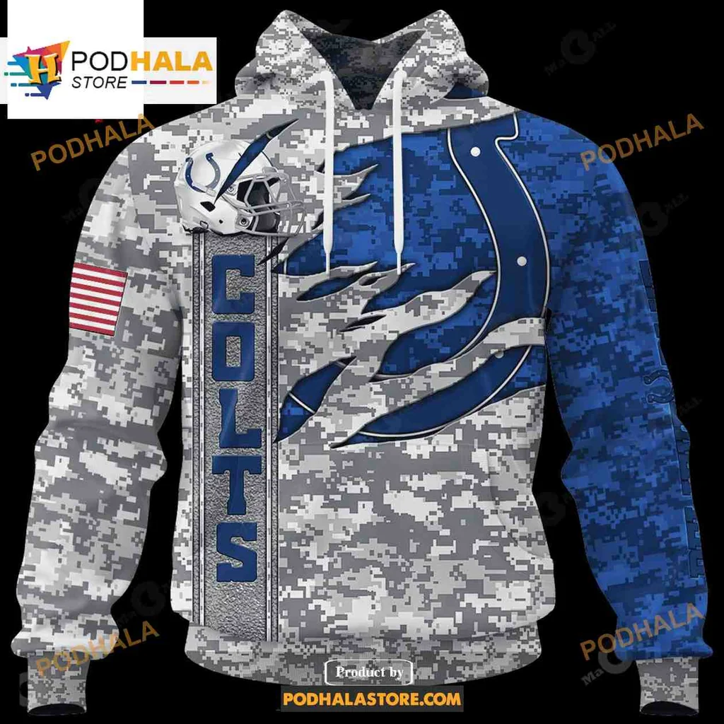 Cool Indianapolis Colts Camouflage 3d Hoodie With Horse And Flag Design