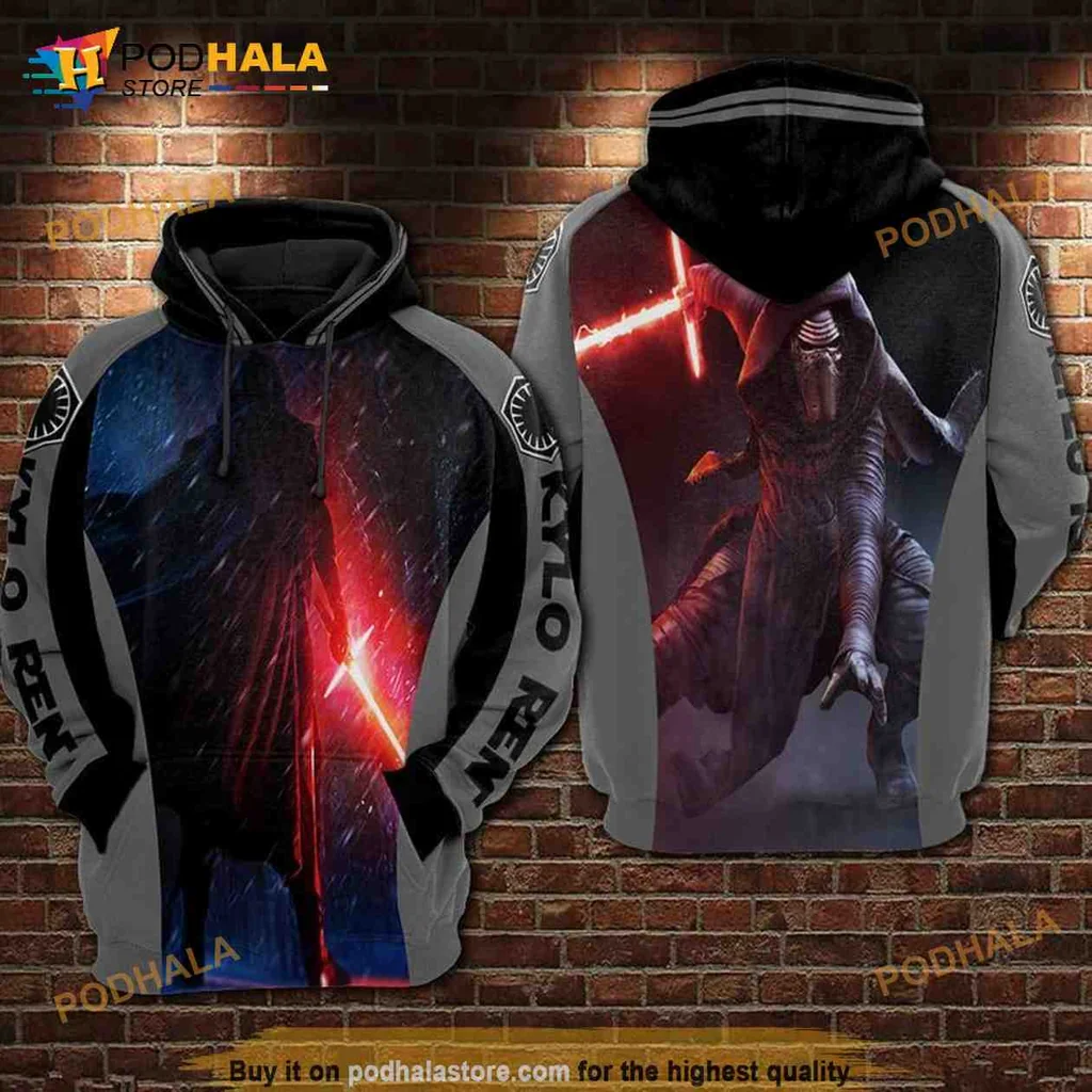 Cool Kylo Ren Lightsaber 3d Hoodie Featuring Dramatic Star Wars Design