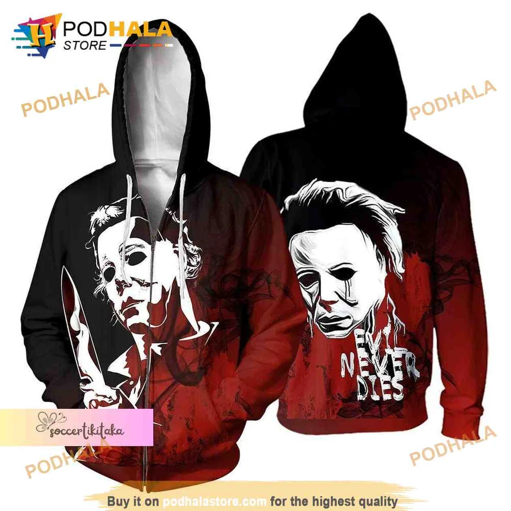 Cool Michael Myers All Over Print Hoodie, No One Ever Dies Design For Horror Fans Cool Michael Myers All Over Print Hoodie, No One Ever Dies Design For Horror Fans