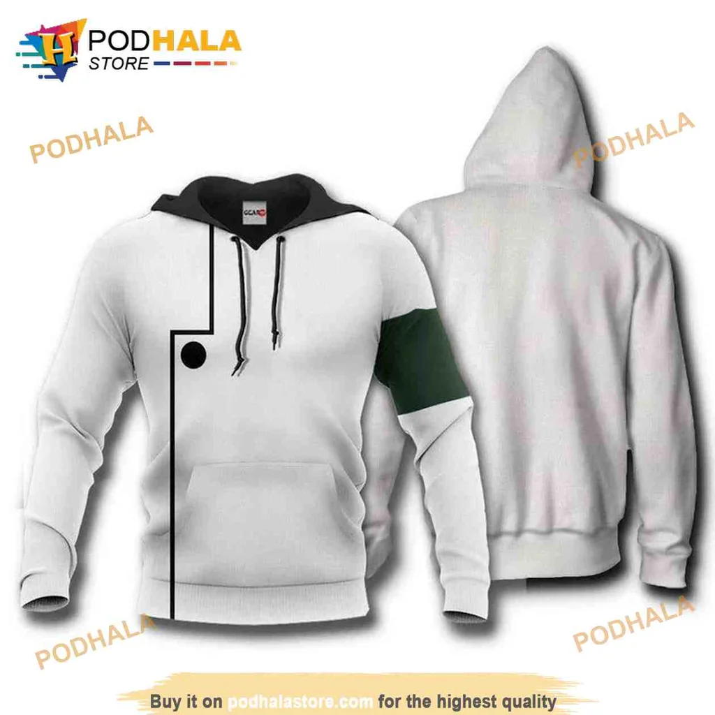 Cool Minimalist Anime 3d Hoodie With Green Sleeve Accent