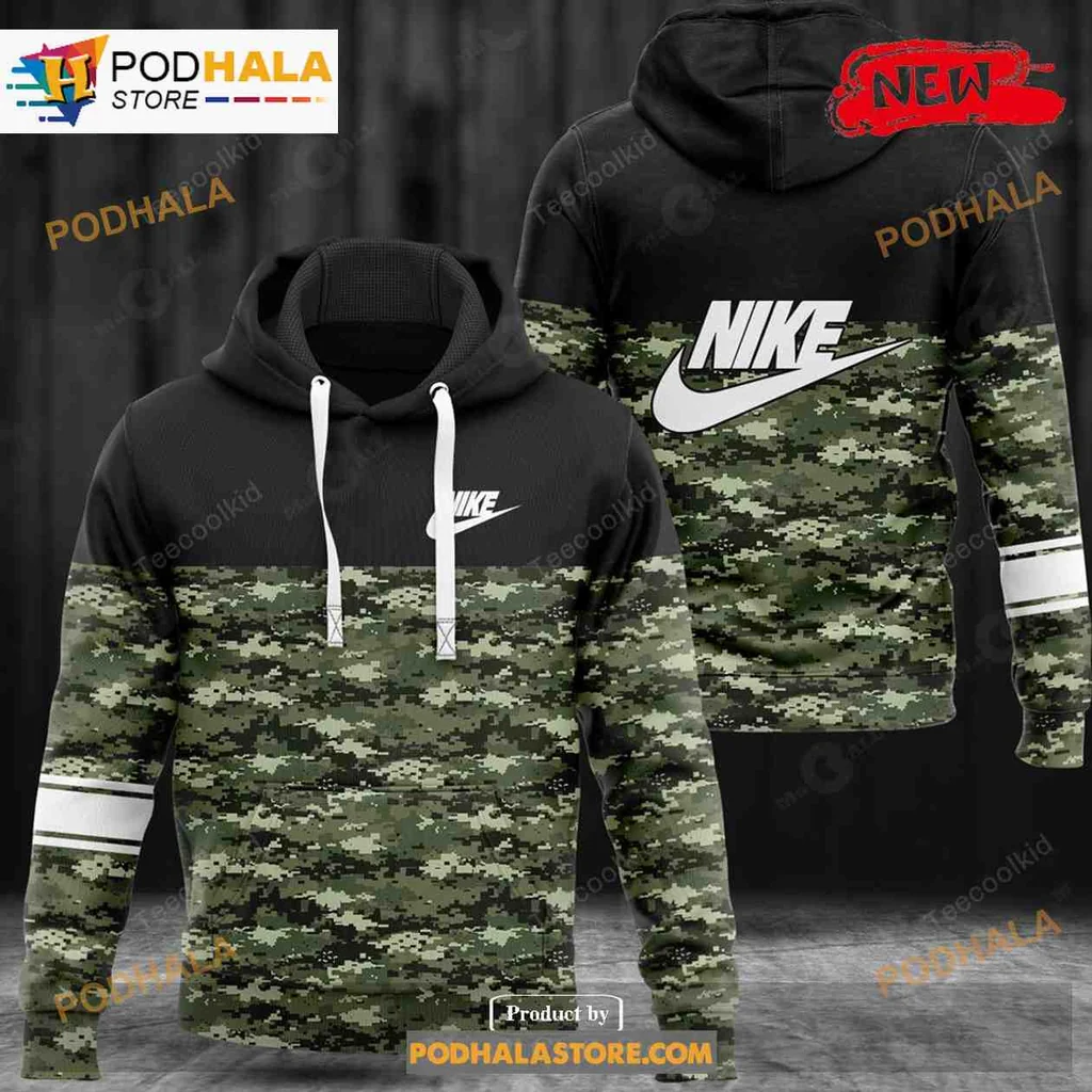 Cool Nike Logo Camouflage 3d Hoodie In Green Black And Gray