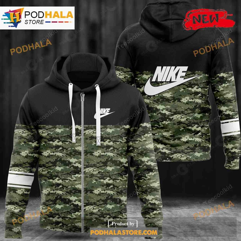 Cool Nike Logo Camouflage All Over Print Hoodie In Green Black And Gray Cool Nike Logo Camouflage All Over Print Hoodie In Green Black And Gray