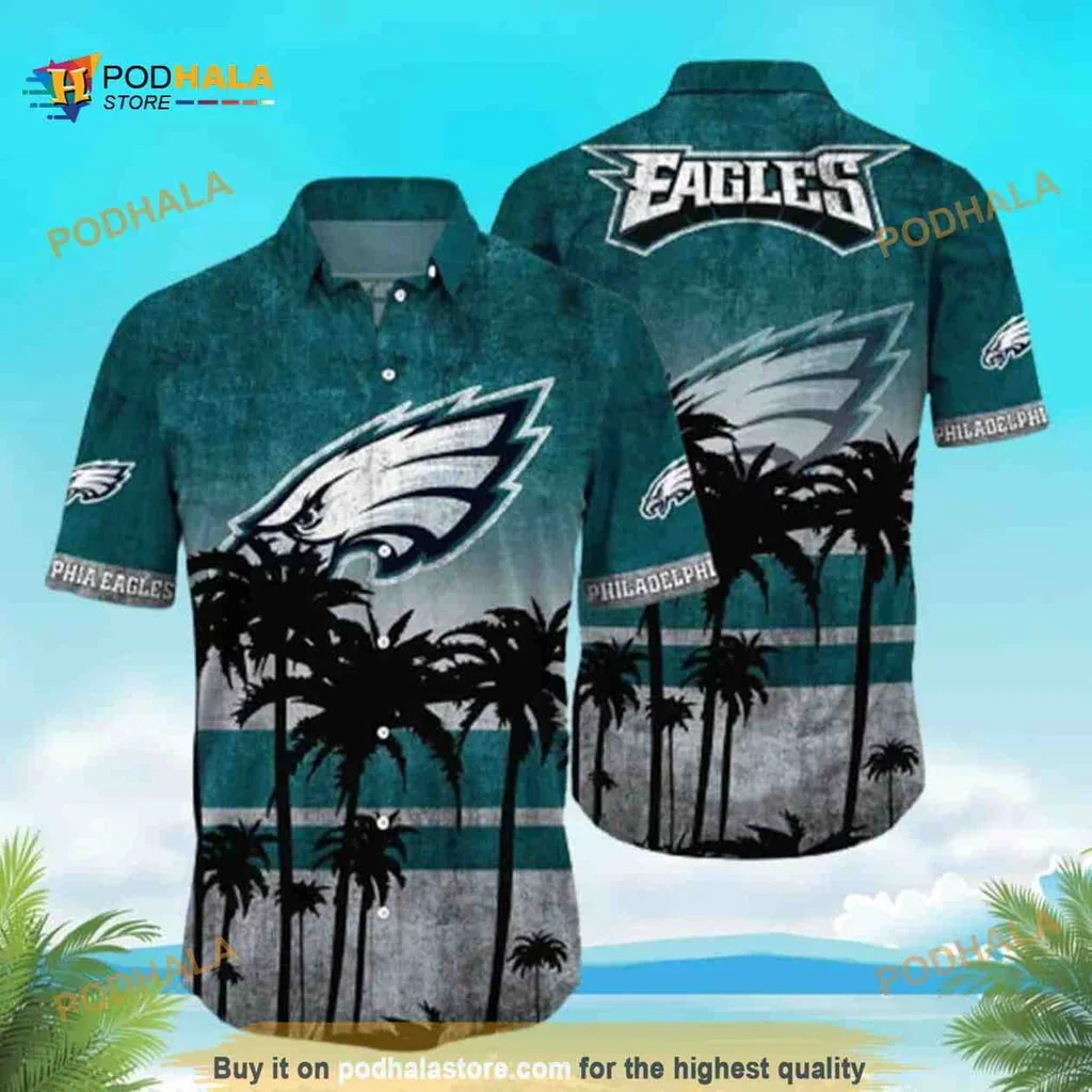 Cool Philadelphia Eagles Aloha Shirt Featuring Tropical Design And Logo