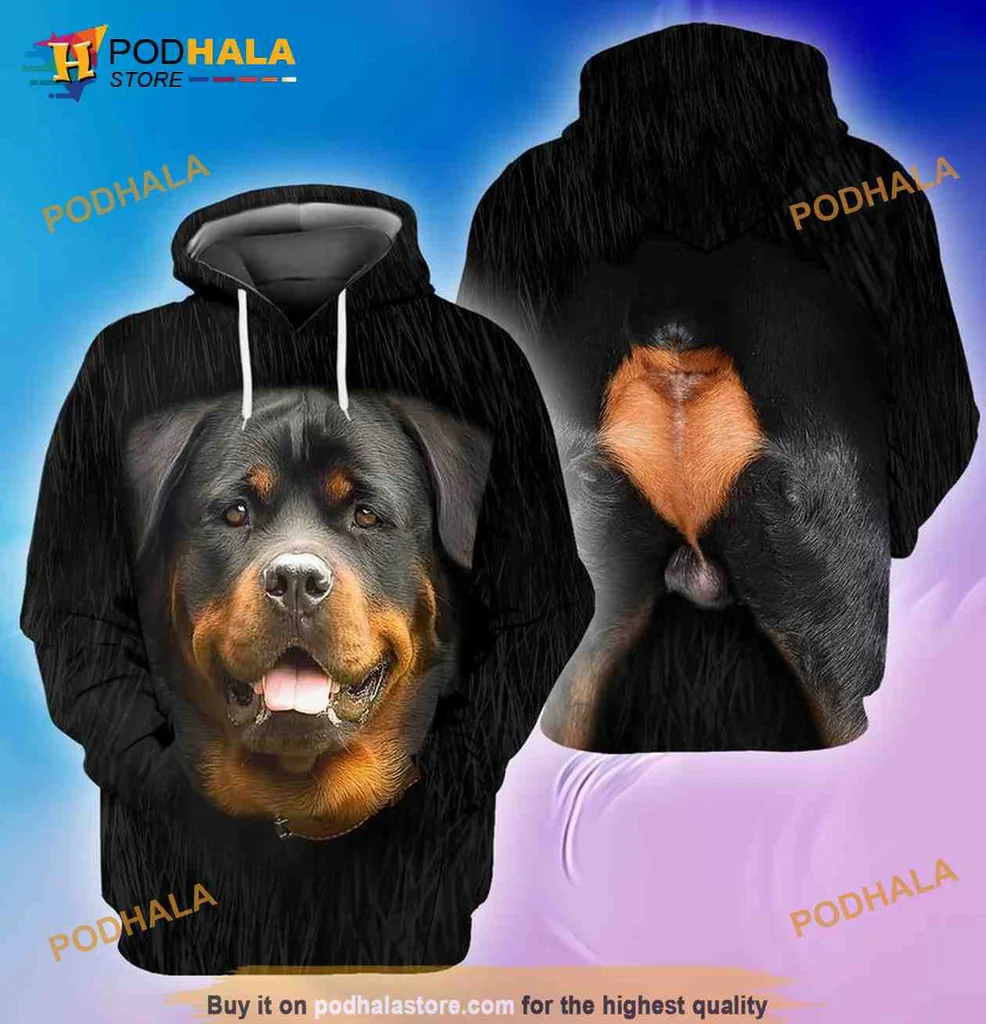 Cool Rottweiler Dog Lover 3d Hoodie With Realistic Print Of Happy Canine Face