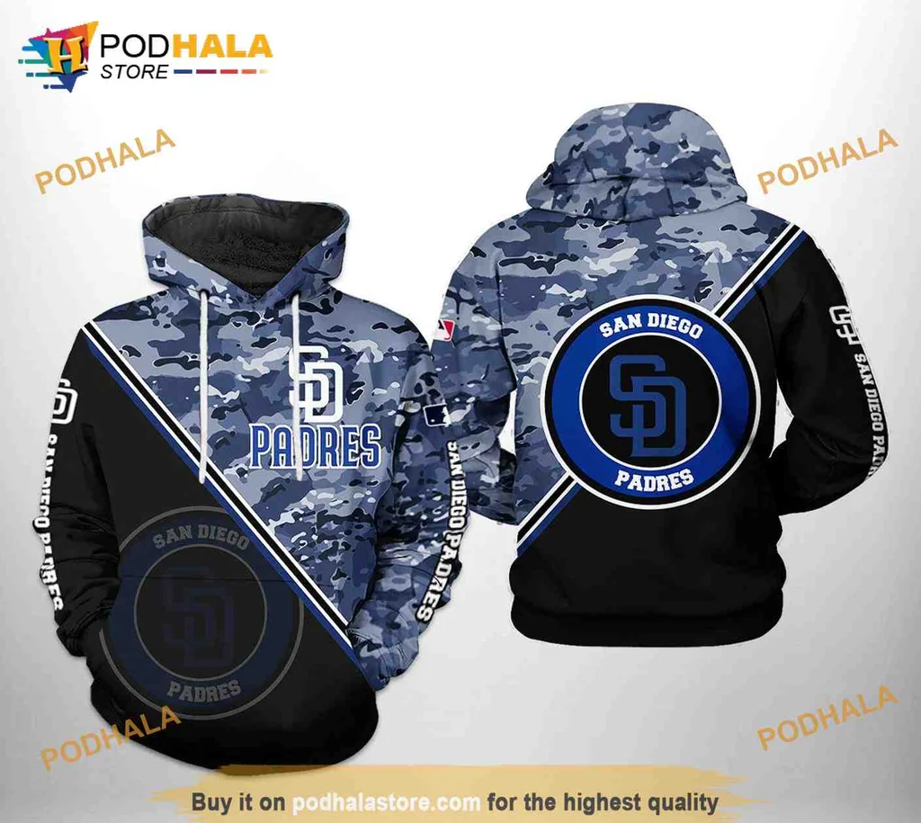 Cool San Diego Padres Camo 3d Hoodie With Bold Team Logo Design