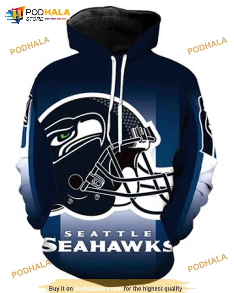 Cool Seattle Seahawks 3d Hoodie Featuring Fierce Helmet Design