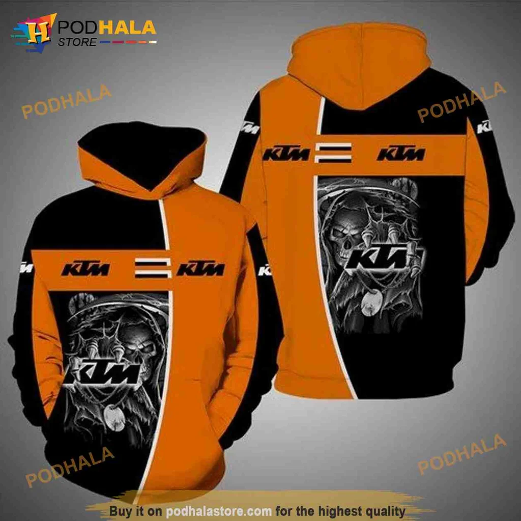Cool Skull Ktm 3d Hoodie Featuring Bold Black And Orange Graphic Design
