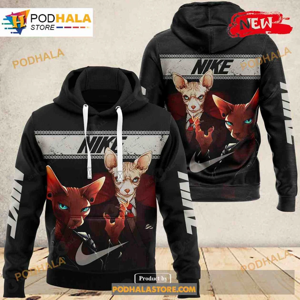Cool Sphynx Cat 3d Hoodie Featuring Bold Nike Logo Design