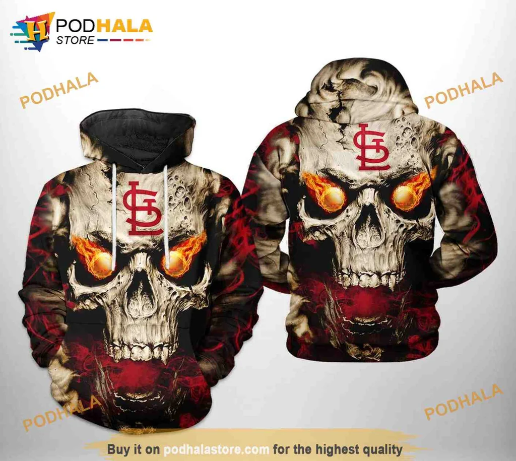 Cool St Louis Cardinals Skull 3d Hoodie With Glowing Eyes Design