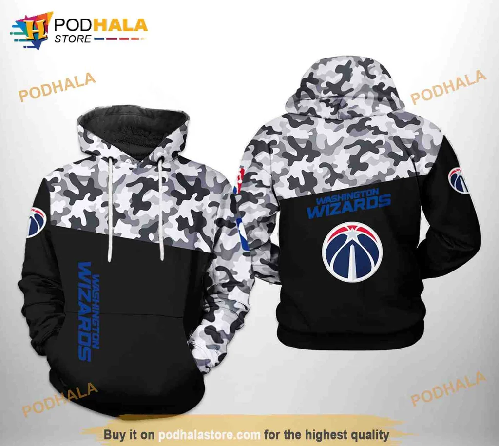 Cool Washington Wizards Camo 3d Hoodie With Bold Team Logo Design