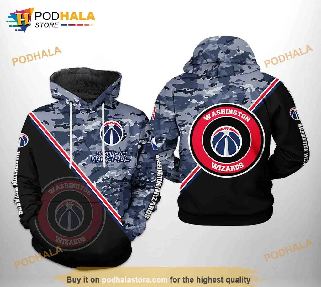 Cool Washington Wizards Camo 3d Hoodie With Team Logo Design
