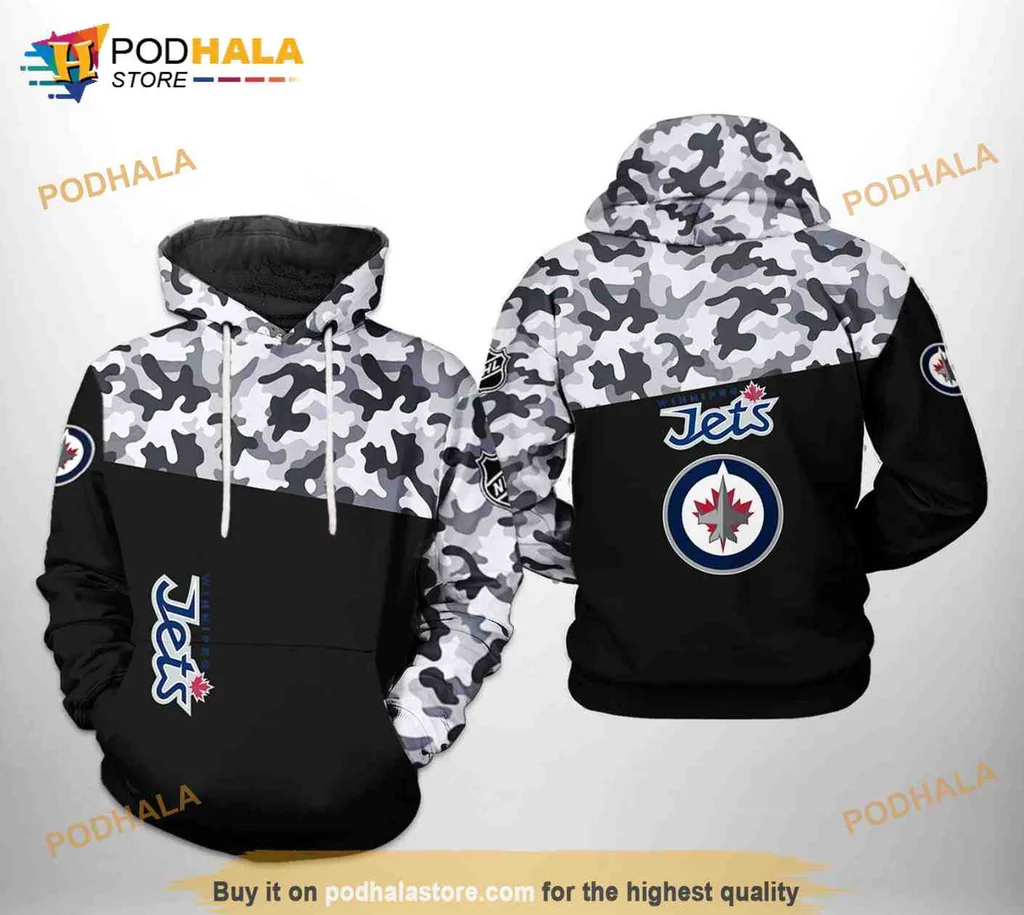 Cool Winnipeg Jets Camouflage 3d Hoodie With Bold Jets Design