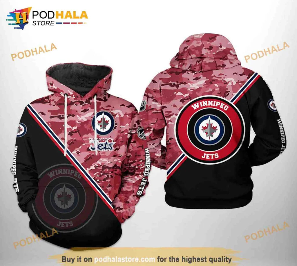 Cool Winnipeg Jets Camouflage 3d Hoodie With Bold Logo Design