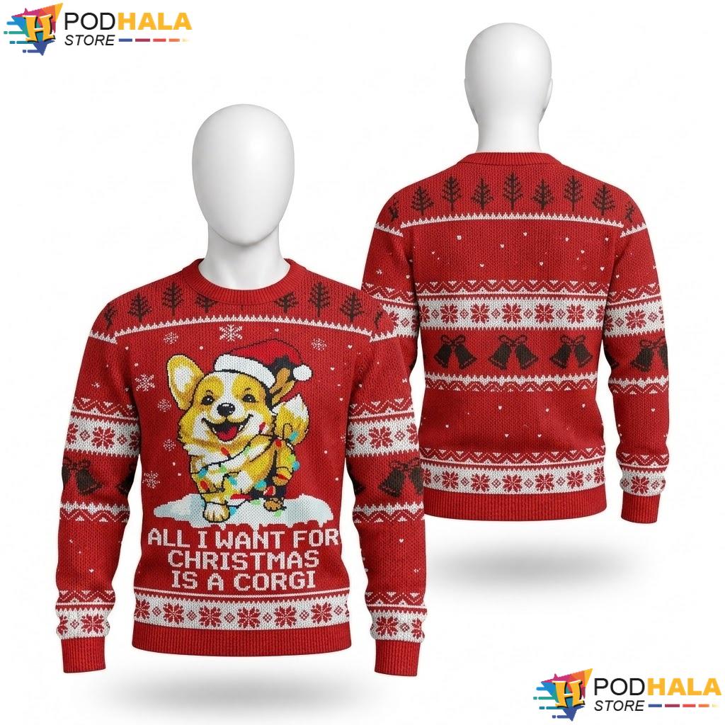 Corgi Knit Ugly Christmas Sweater Funny Holiday Dog Lovers Pullover