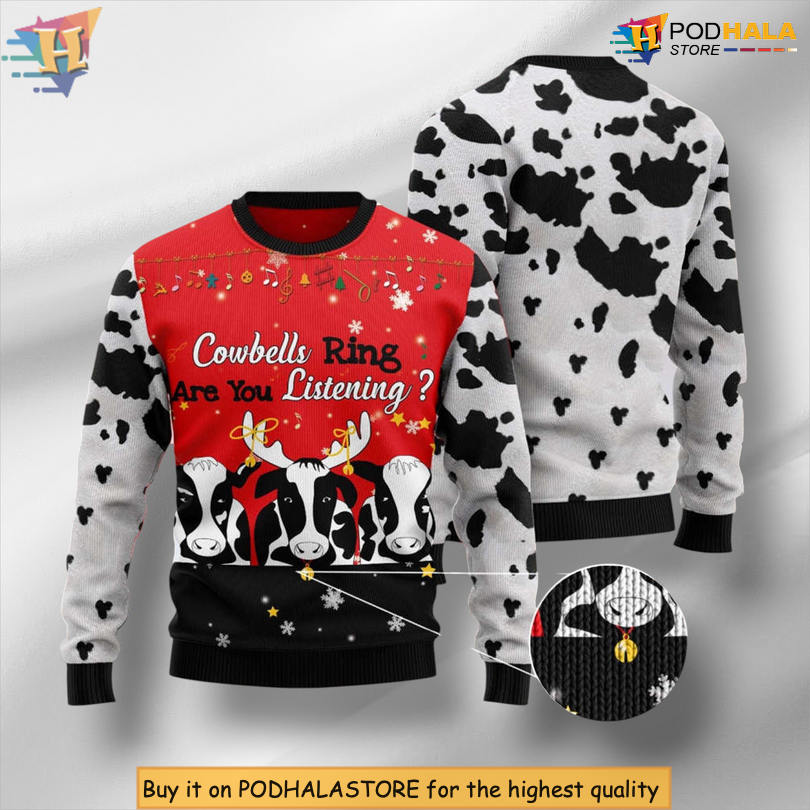 Cow Bell Ring Pattern Funny Quote Humor Design All Over Print Christmas Sweater