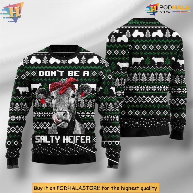 Cow Heifer Farm Animal Pattern Cute Pet Lover Graphic Cozy Xmas Sweater