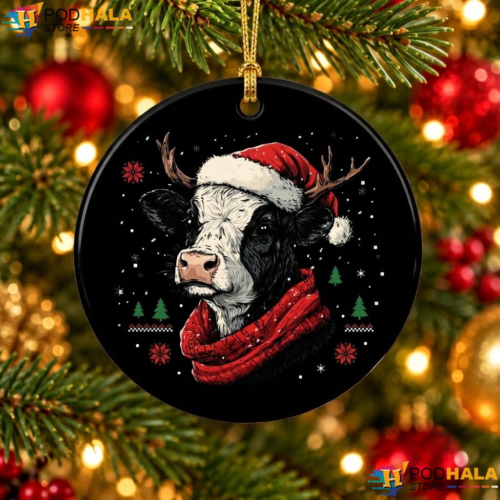 Cow Reindeer Farmer Christmas Ornament Funny Xmas Holiday Decor Gift