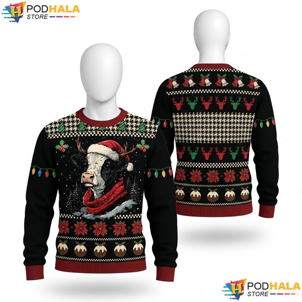 Cow Reindeer Farmer Ugly Christmas Sweater Funny Xmas Holiday Outfit
