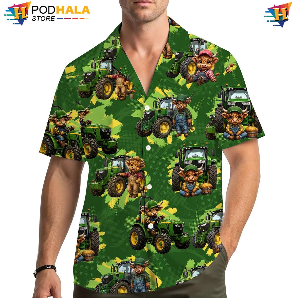 Cow Tractor Fire Aloha Shirt Mens Tropical Weekend Cruise Button Down Outfit